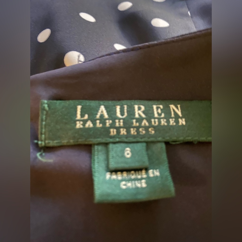 Lauren Ralph Lauren Blue White Polka Dot Sheath Midi Dress V-Neck - Picture 4 of 5